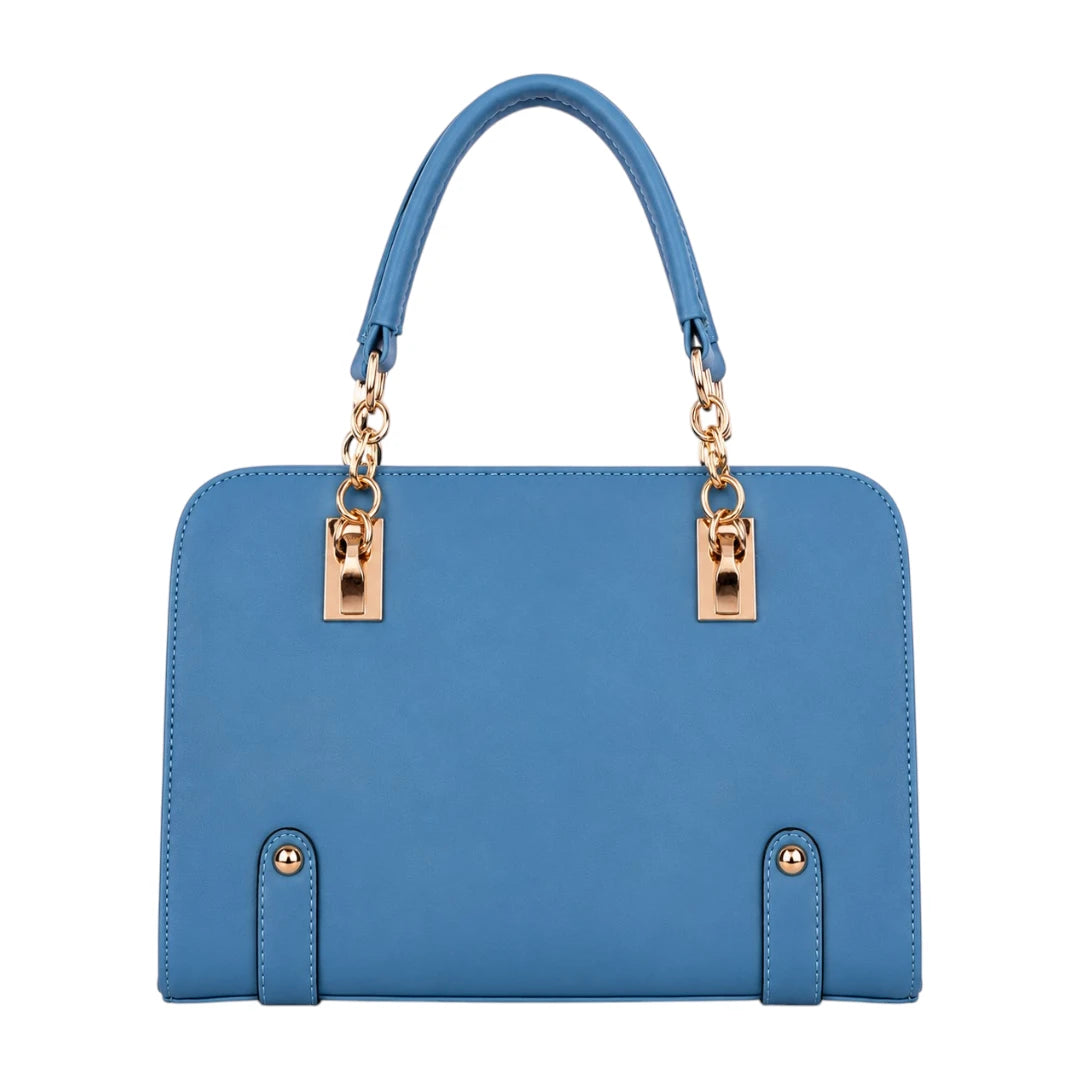 Orxa Sky Blue Structured Leather Handbag for Women