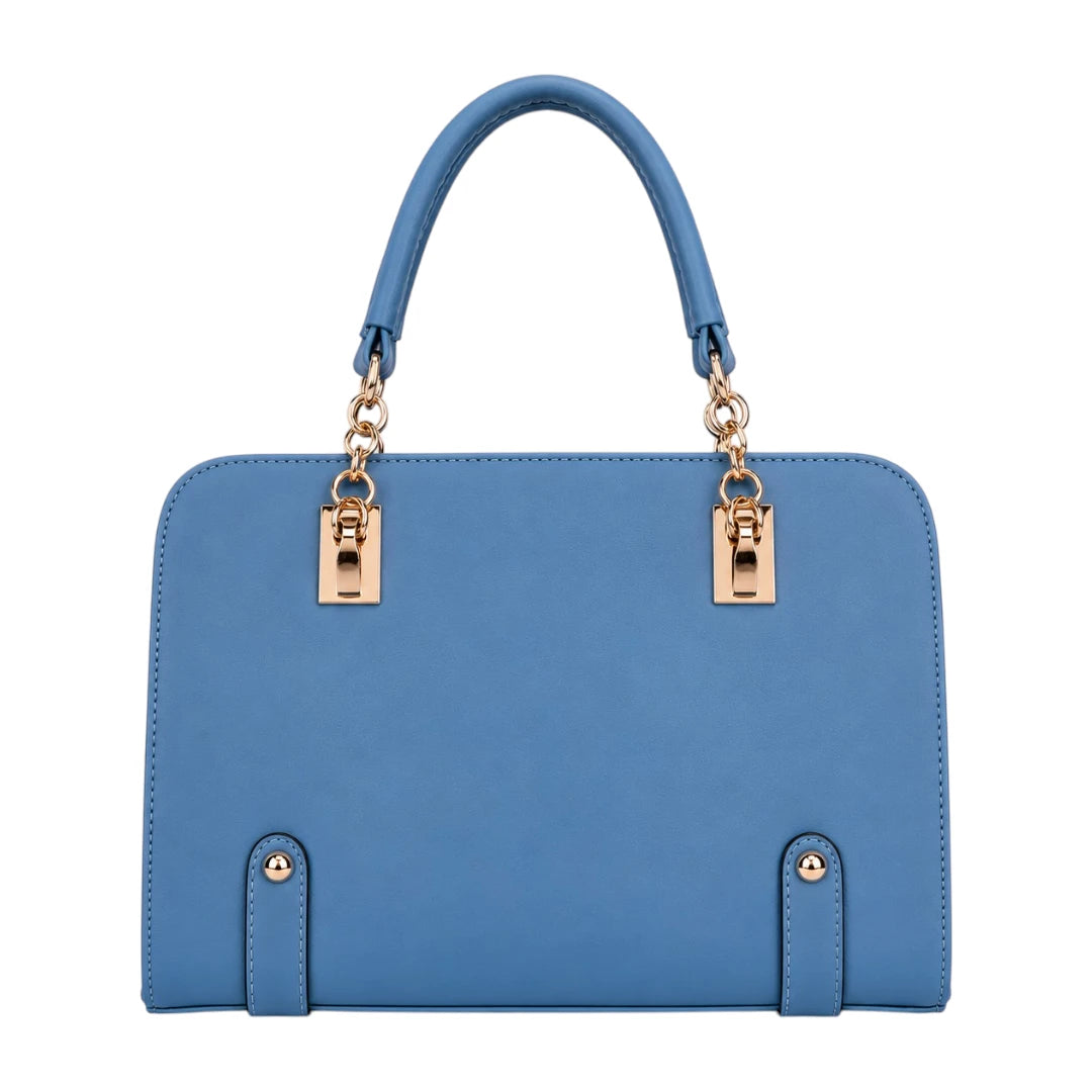 Orxa Sky Blue Structured Leather Handbag for Women