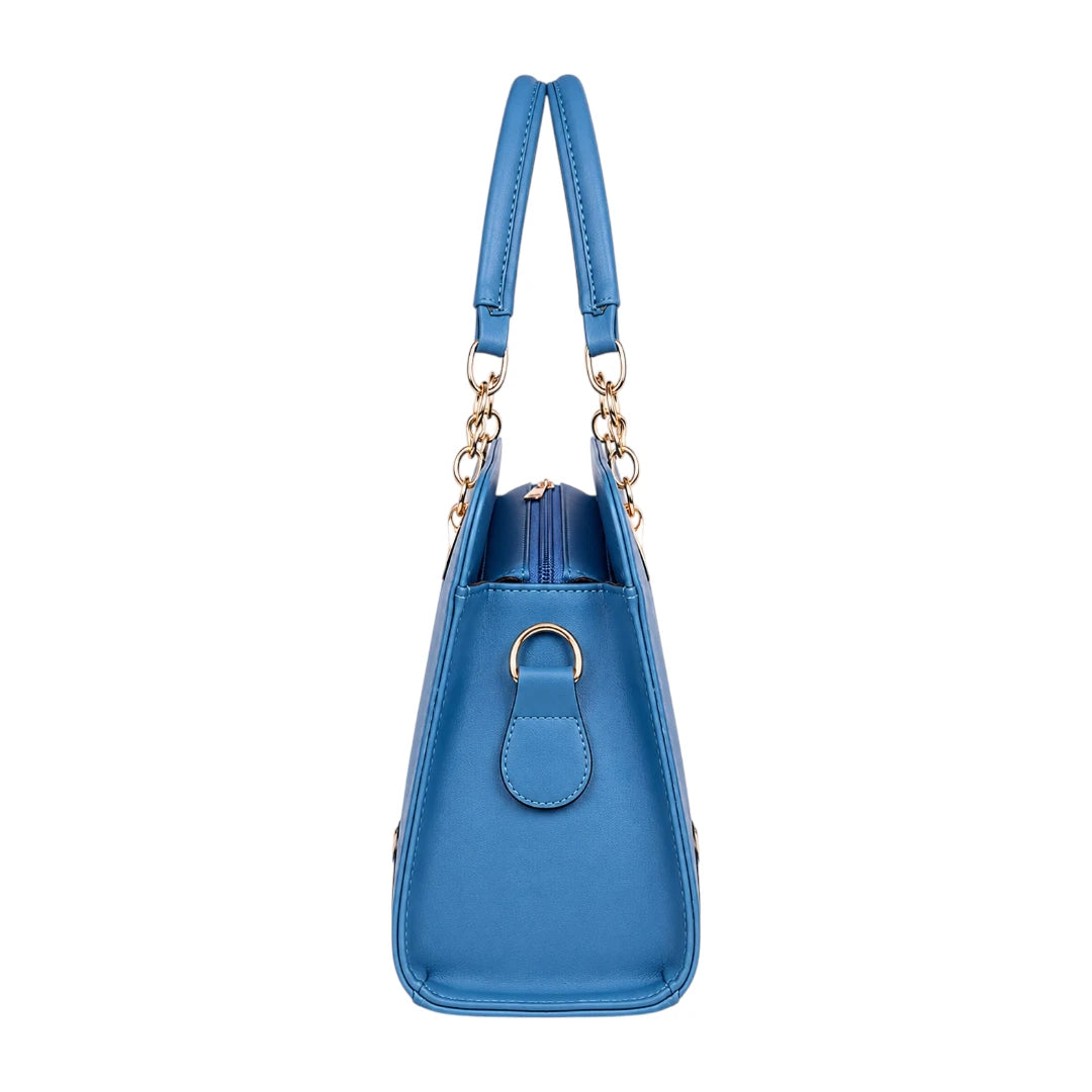 Orxa Sky Blue Structured Leather Handbag for Women
