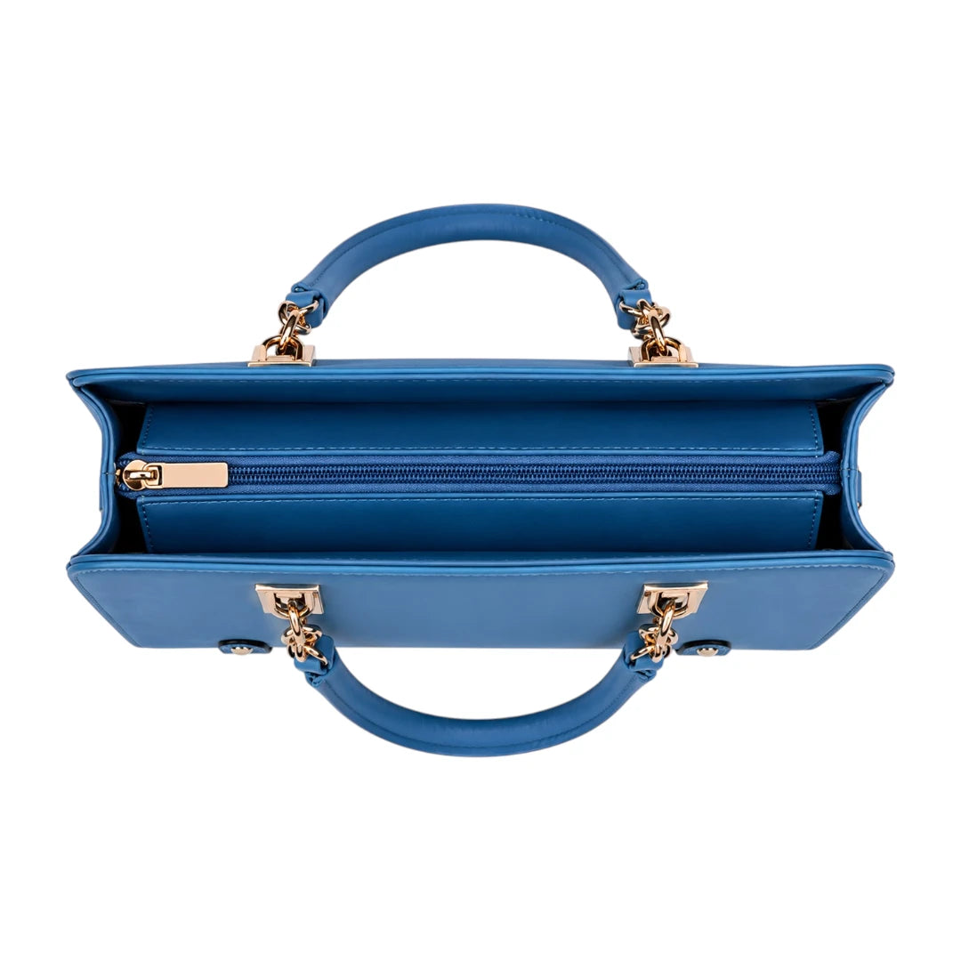 Orxa Sky Blue Structured Leather Handbag for Women
